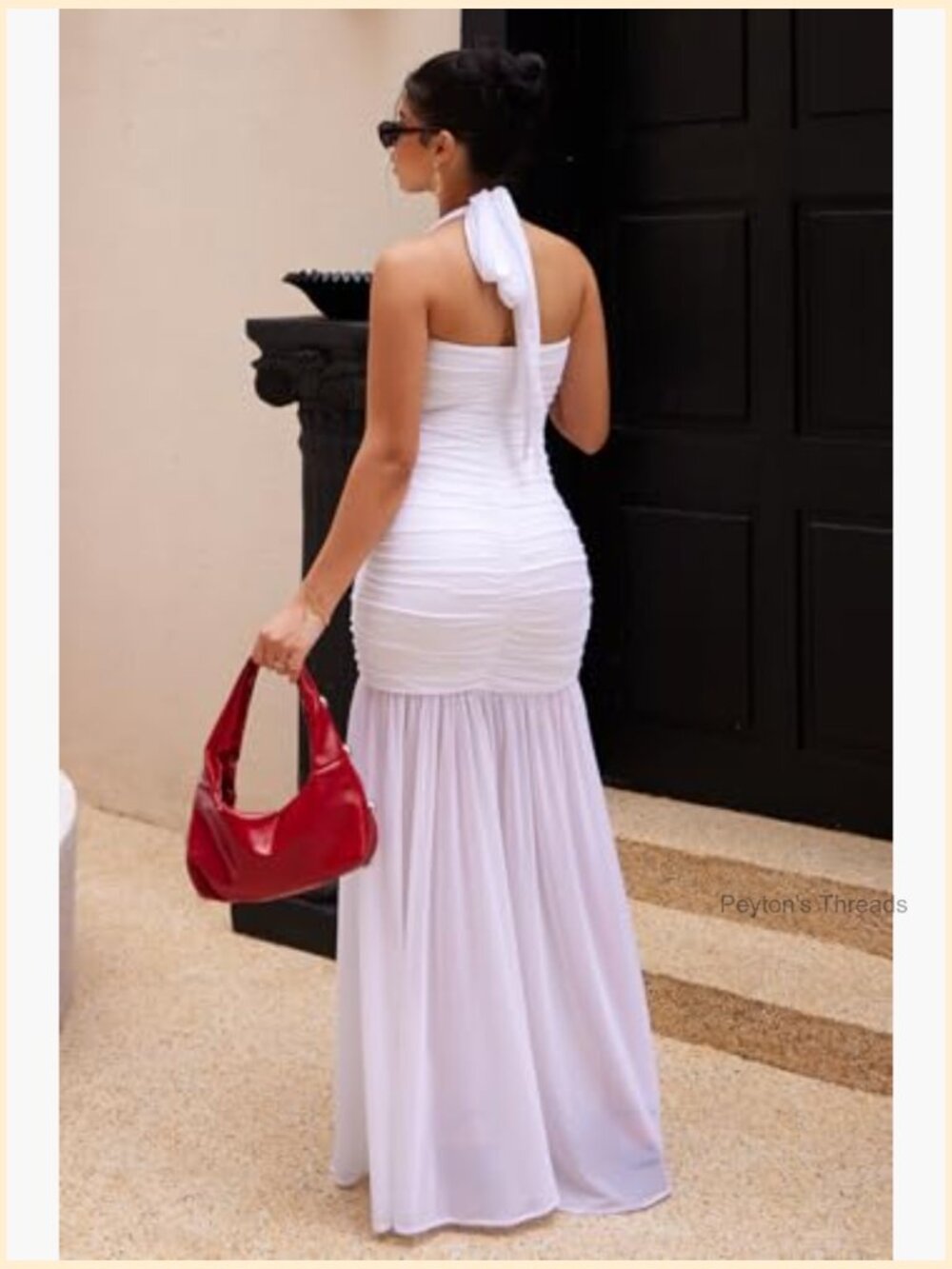 High Slit Halter Tie Ruched Mesh Maxi Dress Cocktail Wedding Guest - Picture 4 of 7